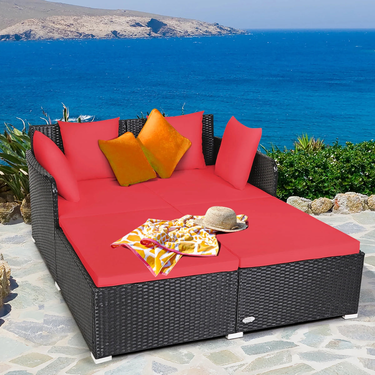 Beige Rattan Cushioned Outdoor Sofa M82296