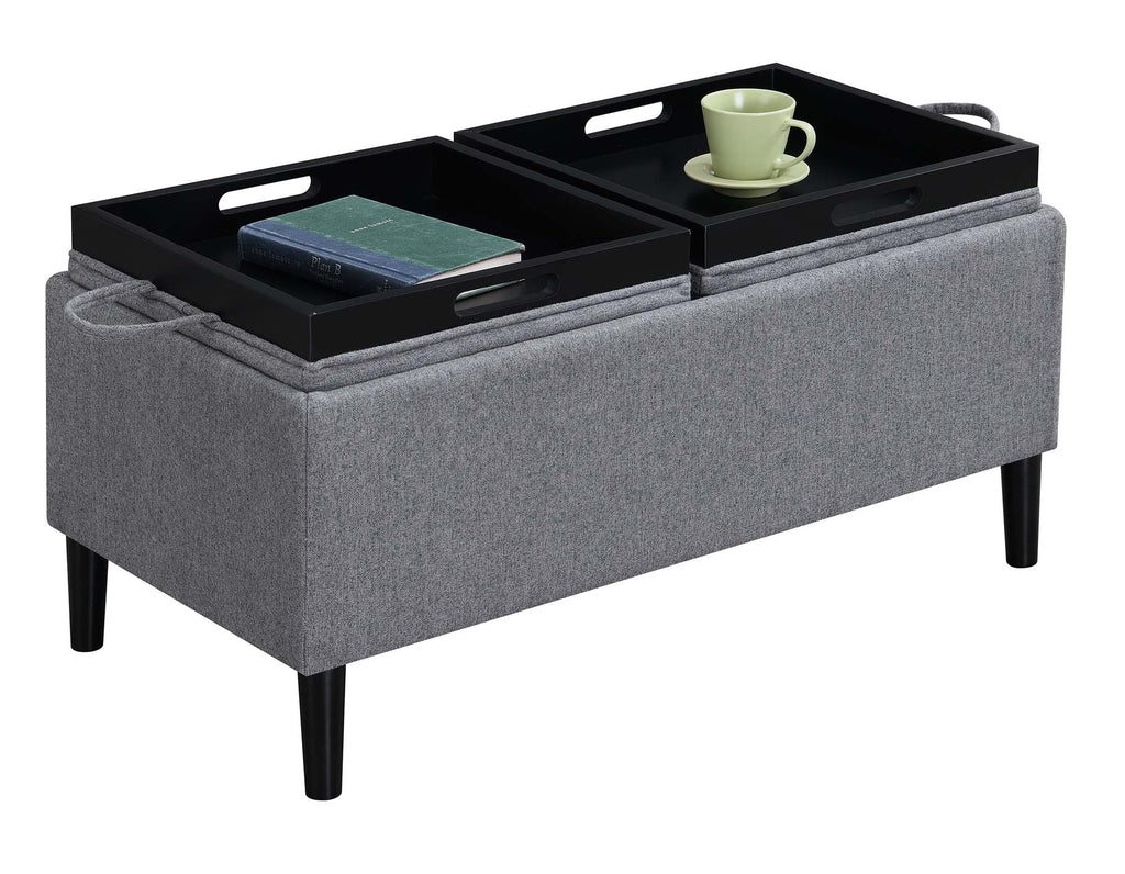 Soft Gray Fabric Storage Ottoman with Reversible Trays W2584