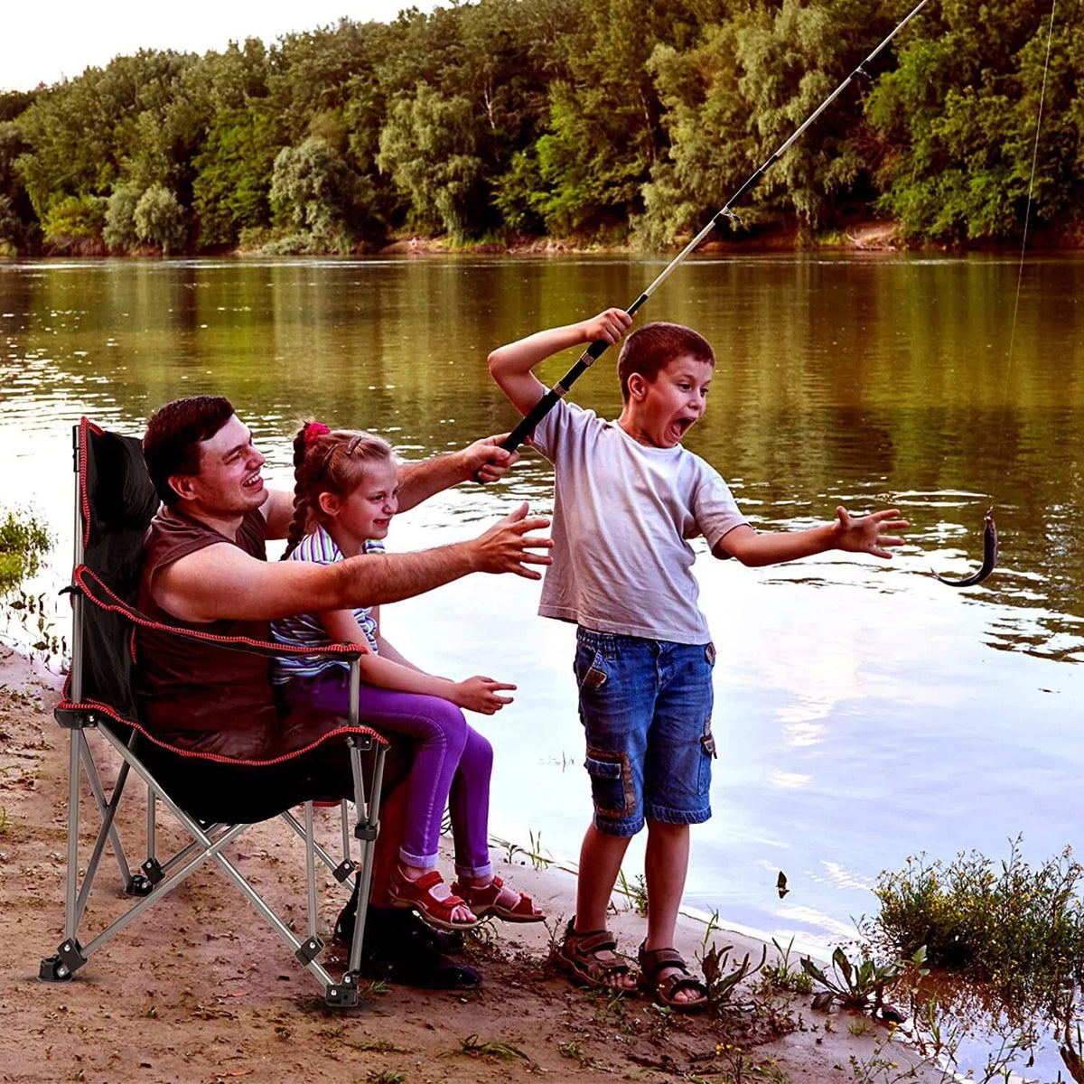 Black & Red Outdoor Camping Chair with Removable Footrest T961596