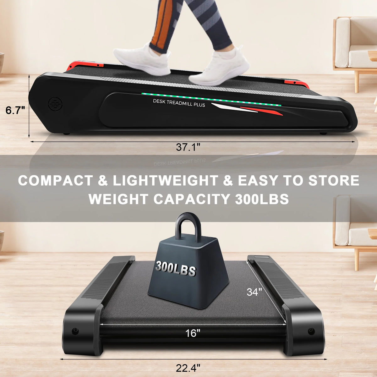 Walking Pad Treadmill with 5% Incline, 2.5HP, Black & Red O53992