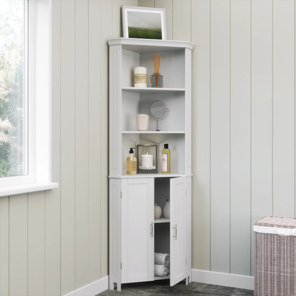 White Two-Door Corner Cabinet D549