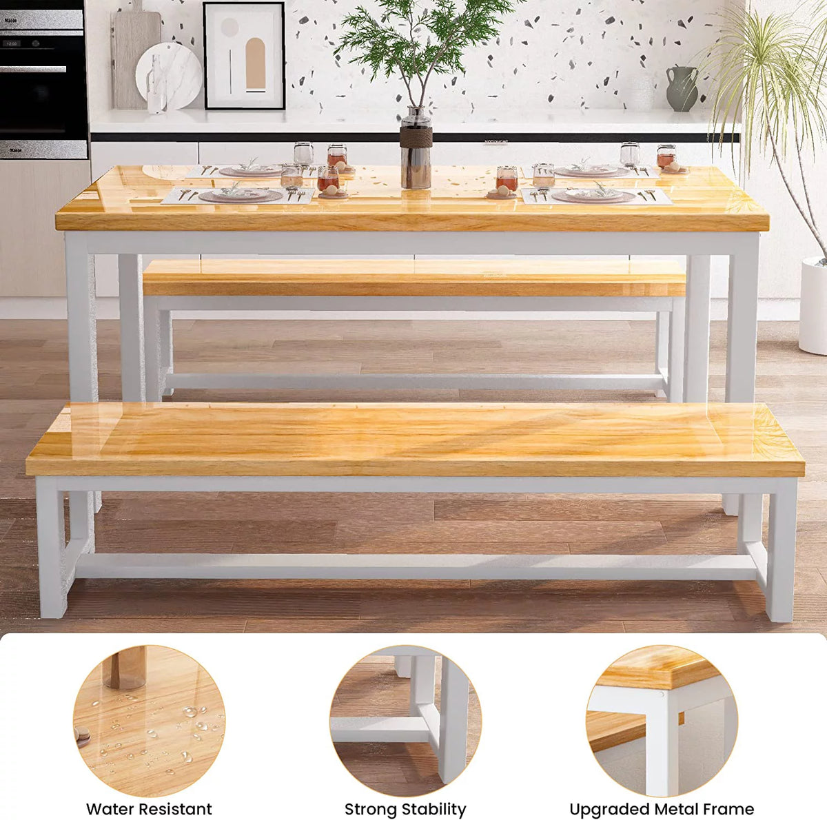Dining Room Table Set with 2 Benches T748673