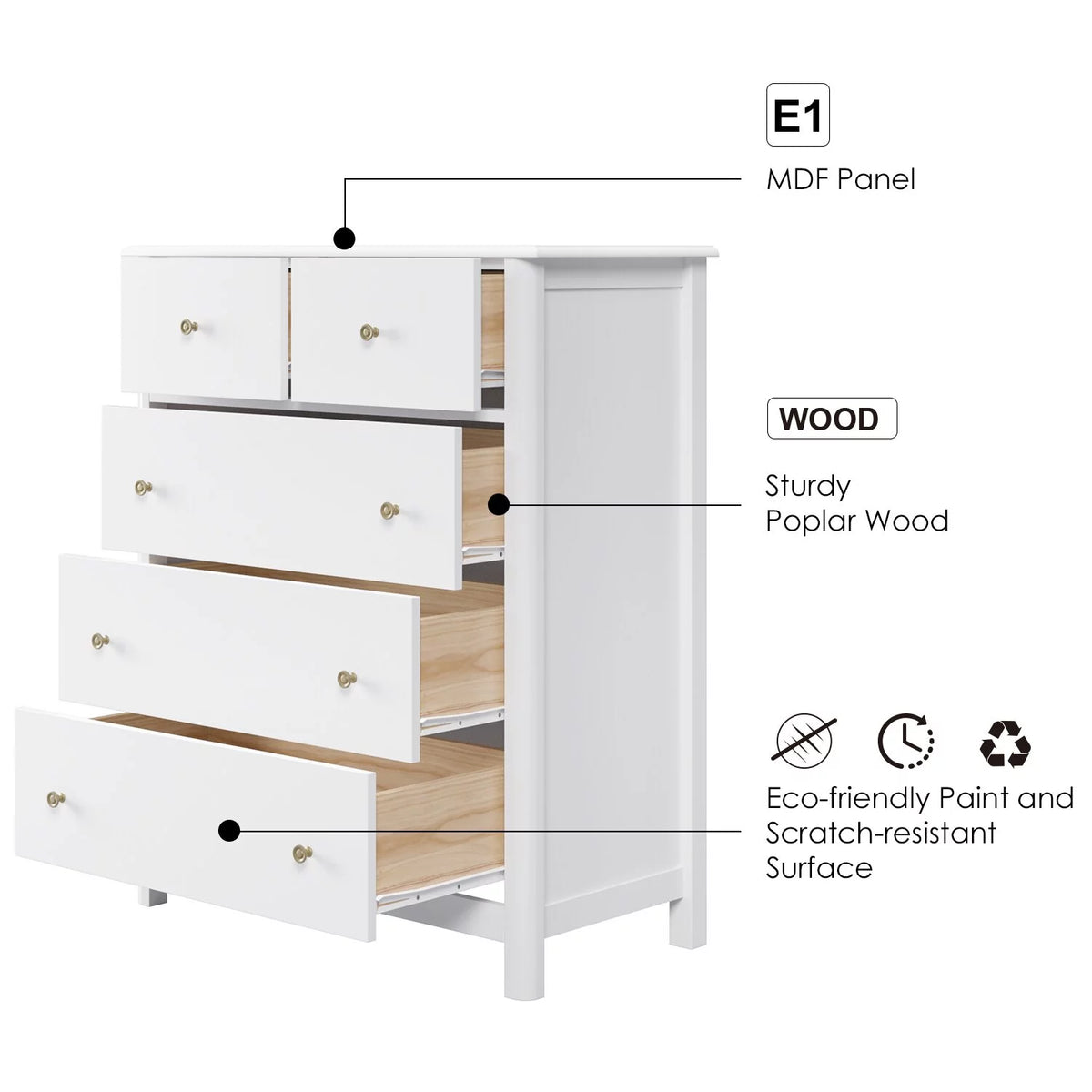 White 5 Drawer Kids Dresser S733855