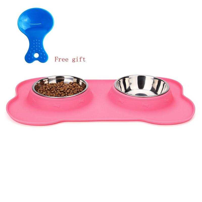 2 Stainless Steel Dog Bowl with Non-Skid Silicone Mat and Food Scoop Z2936