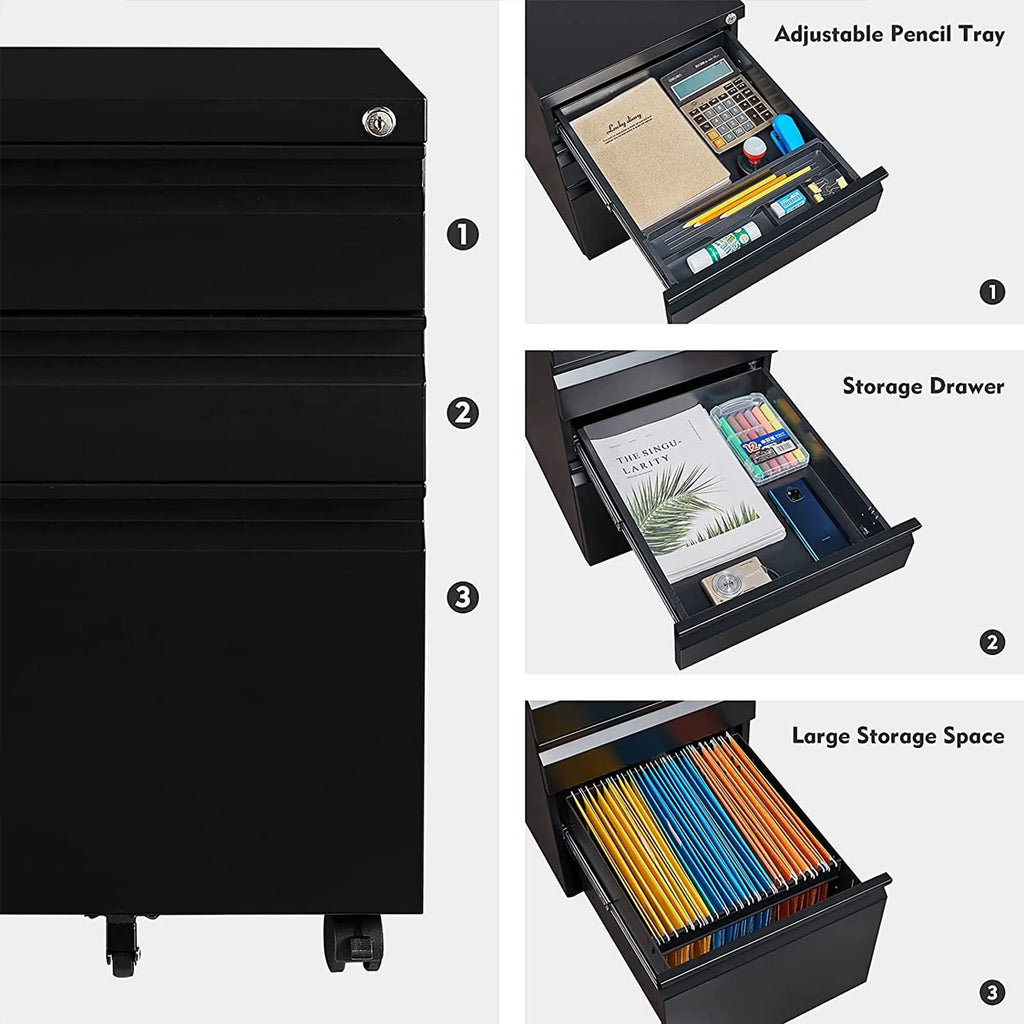 3 Drawer Mobile File Cabinet Under Desk Office F422