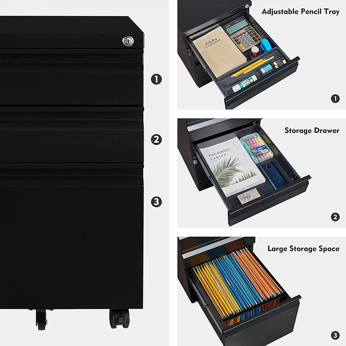 3 Drawer Mobile File Cabinet Under Desk Office F422