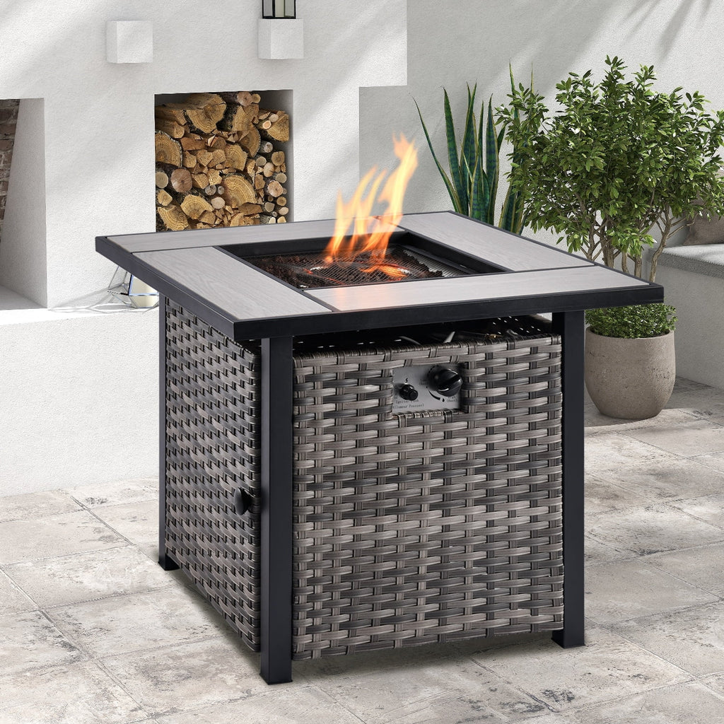 Rattan Wicker 5-piece Patio Furniture Set with Fire Pit Grey L667