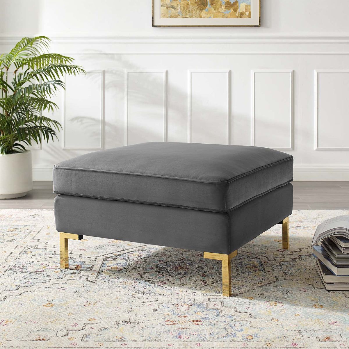 Grey Velvet Accent Chair Ottoman R25072