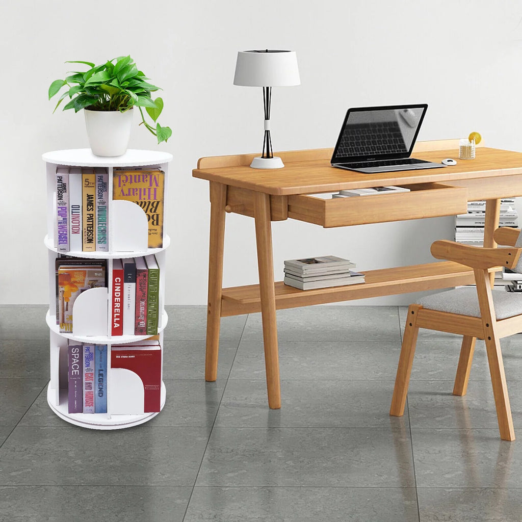 3 Tiers 360° Rotating Stackable Shelves Organizer White H38713