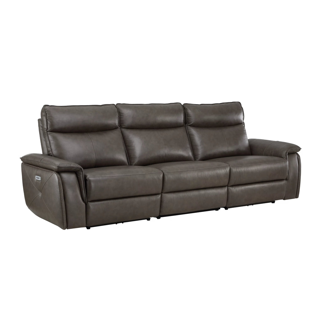 Dark Brown Leather Polyester Double Reclining Sofa V6806