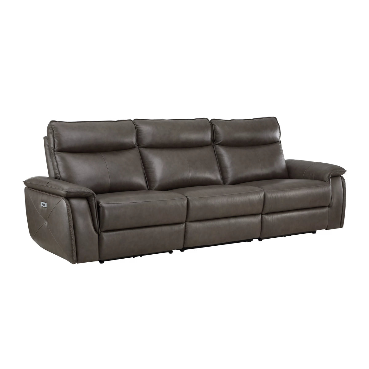 Dark Brown Leather Polyester Double Reclining Sofa V6806