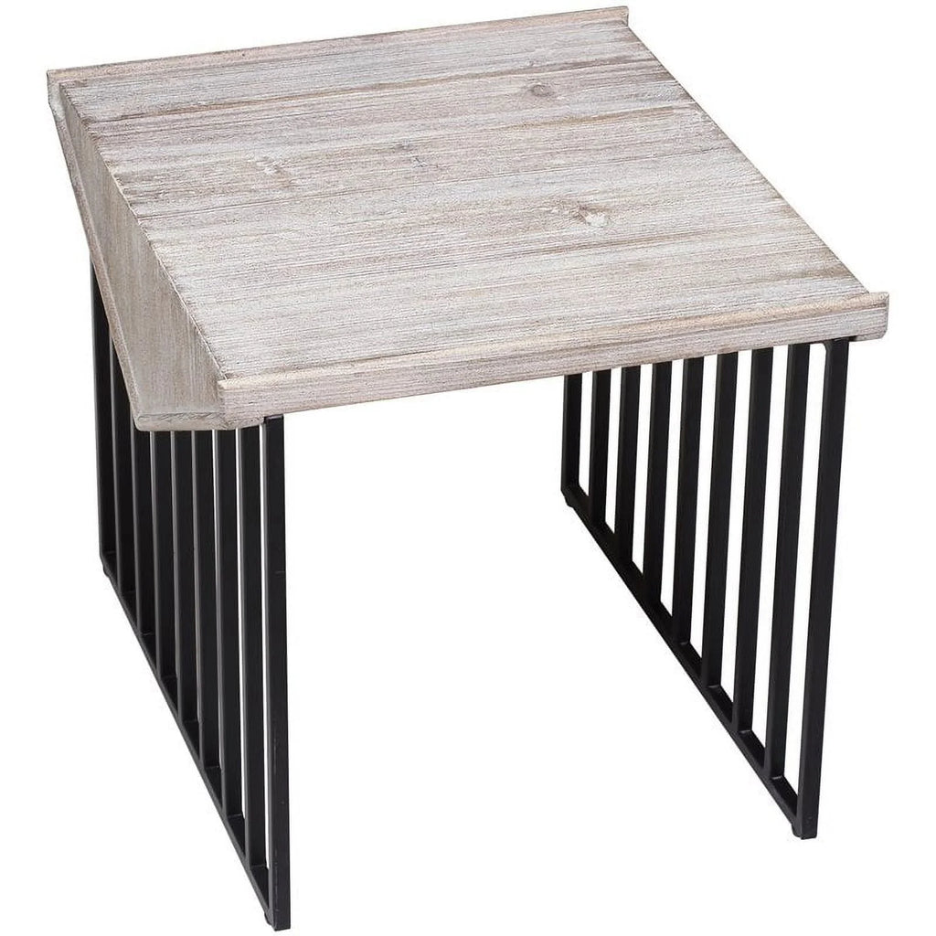 Large Wood Top & Metal Base End Table Set of 2 H7326