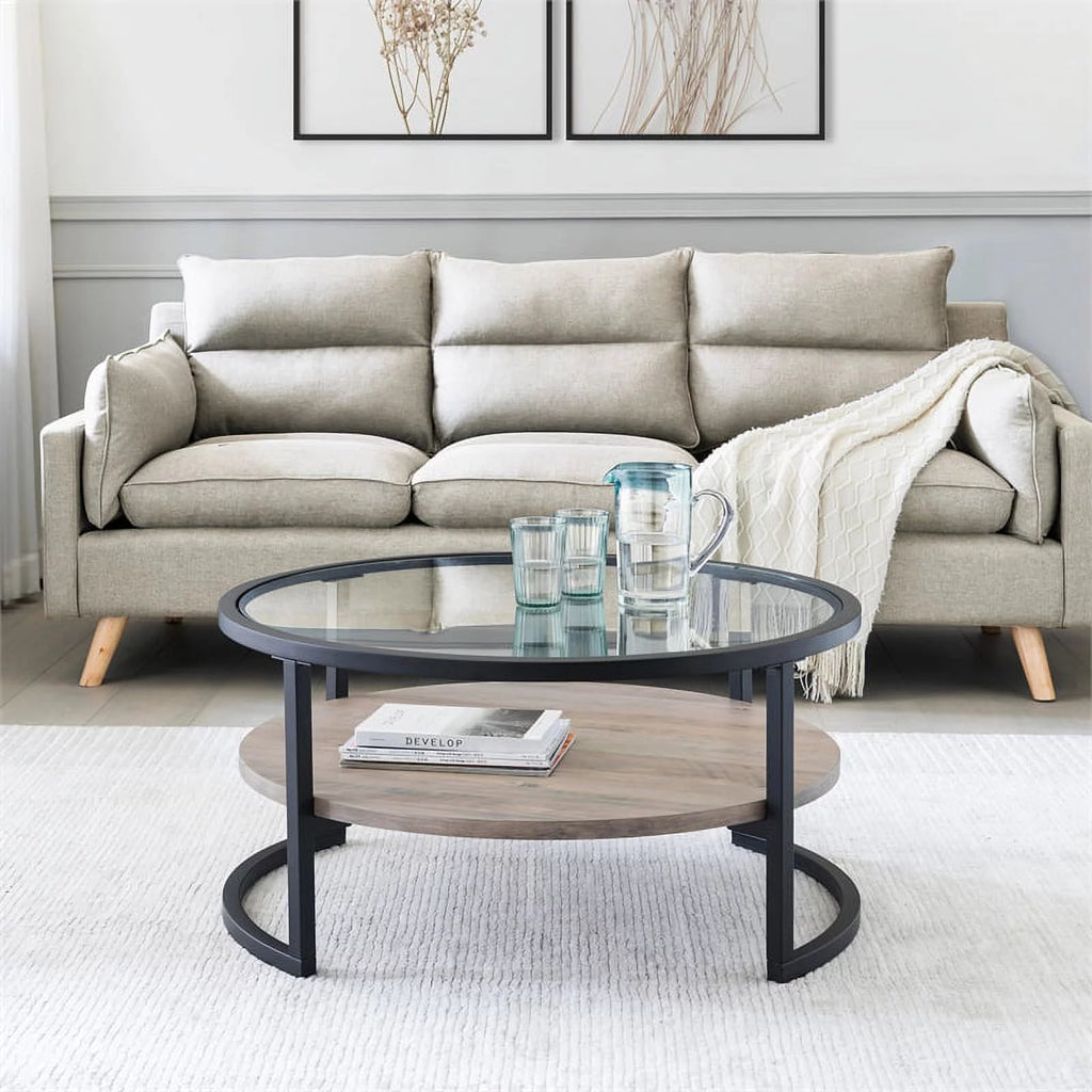 Round Metal Coffee Table in Black and Bronze H382