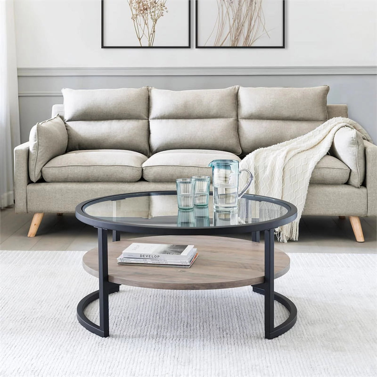 Round Metal Coffee Table in Black and Bronze H382