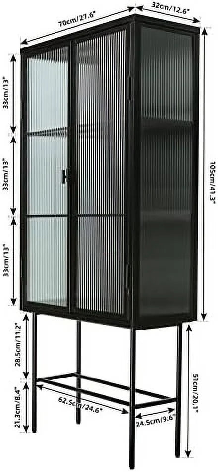 Black Fluted Glass Cabinet with Removable Shelves V26938
